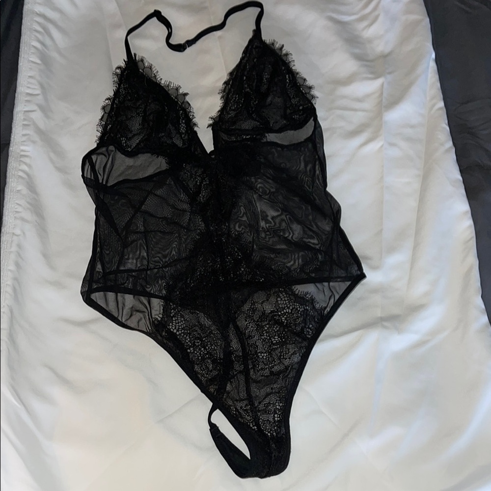 Victoria's Secret Black Chemise with Plunging Neckline and Sheer Lace